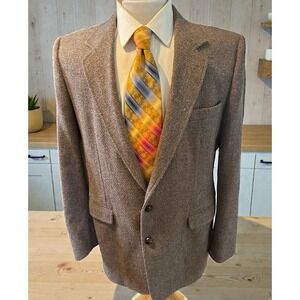 Vintage Haggar Men's Brown Tweed Wool Donegal Sport Coat‎ Blazer Jacket Sz 42L